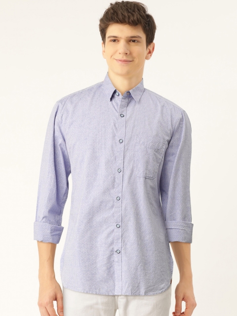 

John Players Men Blue Trim Slim Fit Self Design Casual Shirt