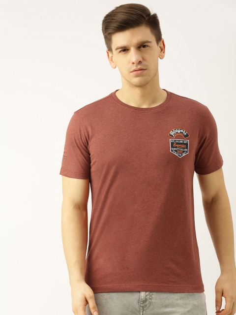 

John Players Men Rust Red Solid Round Neck T-shirt