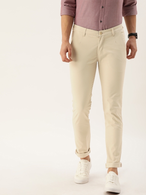

John Players Men Off-White Skinny Fit Solid Regular Trousers