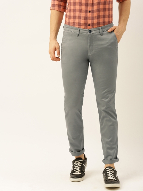 

John Players Men Grey Slim Fit Solid Chinos