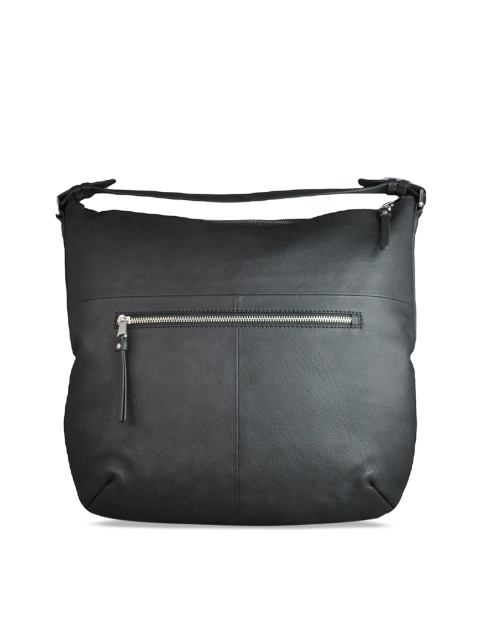 

ILEX Black Solid Leather Hobo Bag
