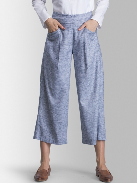 

FableStreet Women Blue Loose Fit Solid Culottes