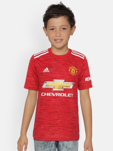 Boys Red Printed Manchester United 20/21 Home Football Jersey T-shirt