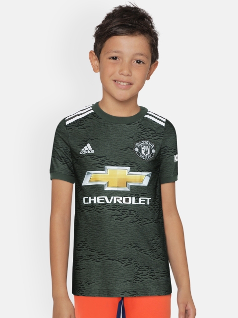

ADIDAS Boys Olive Green & Black Self Design Round Neck Manchester United Away Jersey