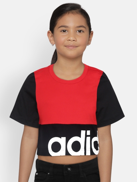 

ADIDAS Girls Red Pure Cotton LIN CB Colourblocked Round Neck T-shirt