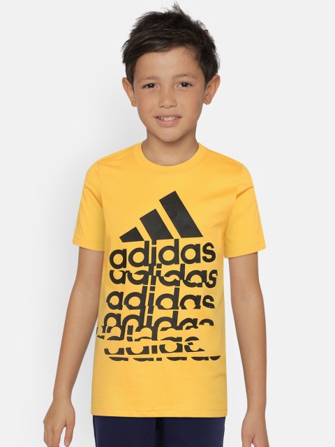 

ADIDAS Boys Yellow & Black Brand Logo Print T-shirt
