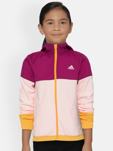 

ADIDAS Girls Pink & purple Colourblocked FAV Hooded Track Jacket