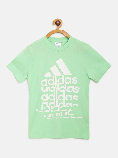 

ADIDAS Boys Sea Green & White Brand Logo Print Bos T-shirt