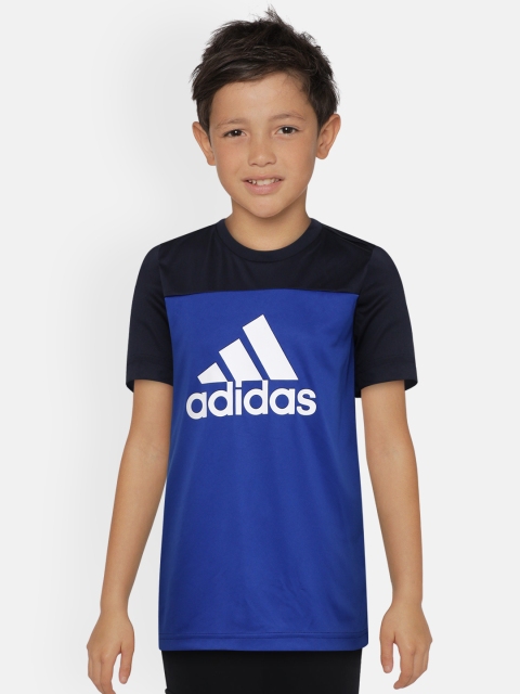 

ADIDAS Boys Blue & White Brand Logo Print Training Equipment T-shirt
