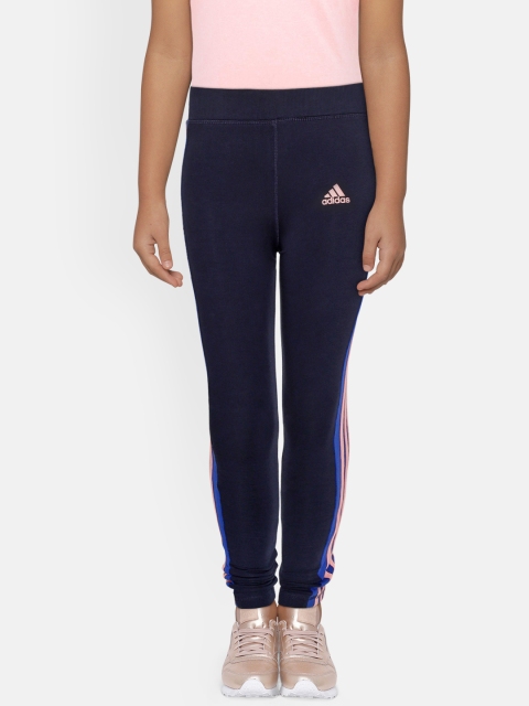 

ADIDAS Girls Navy Blue Solid LIN 3-Stripes Tights