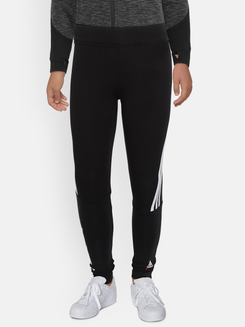 

ADIDAS Girls Black Striped with Printed Detail G ART Cleofus Tights