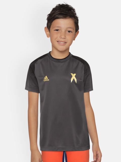 

ADIDAS Boys Charcoal Grey Solid Football Inspired X Aeroready Jersey T-shirt