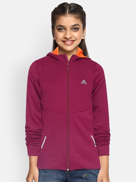 

ADIDAS Girls Magenta AREOREADY Quilted Reflective Strip Hooded Sporty Jacket