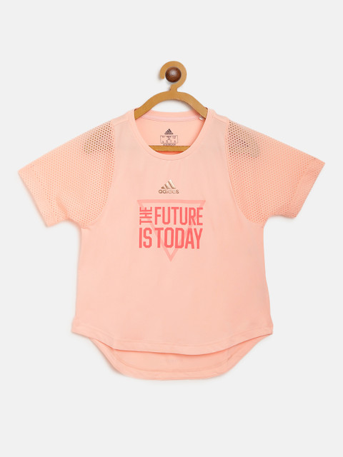 

ADIDAS Girls Peach-Coloured Printed Aeroready XFG Training T-shirt