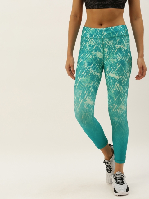 

Proline Active Women Turquoise Blue & Off-White Performance Fit Printed Cropped Tights