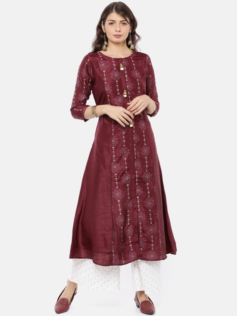 

GOLDSTROMS Women Maroon Printed A-Line Kurta
