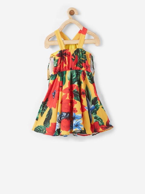 

VITAMINS Girls Yellow And Red Floral Printed Printed A-Line Dress