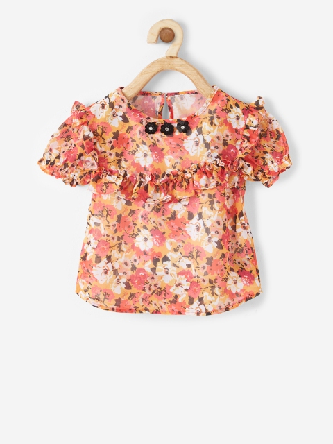 

VITAMINS Girls Orange Floral Printed Top with Inner Vest