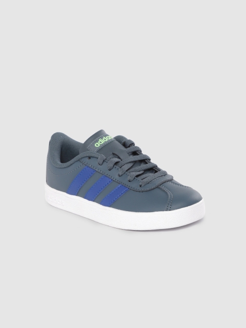 

ADIDAS Kids Teal Blue Striped Detail VL Court 2.0 K Sneakers