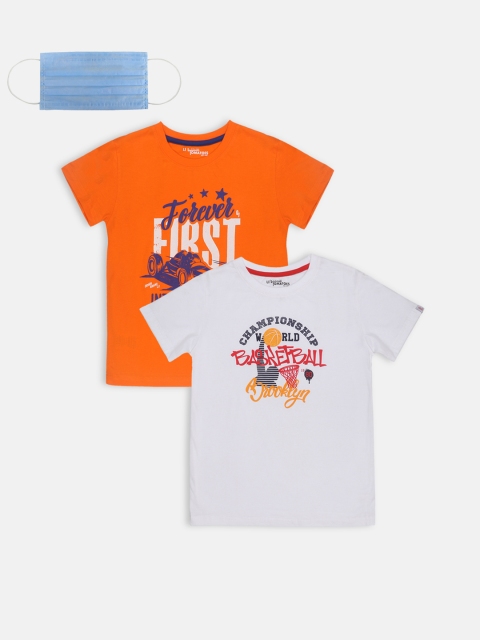 

Lil Tomatoes Boys Pack Of 2 Orange White Printed Round Neck T-shirt