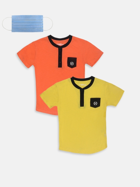 

Lil Tomatoes Boys Pack Of 2 Orange Yellow Solid Round Neck T-shirt