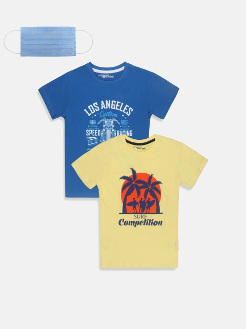 

Lil Tomatoes Boys Pack Of 2 Yellow Blue Printed Round Neck T-shirt