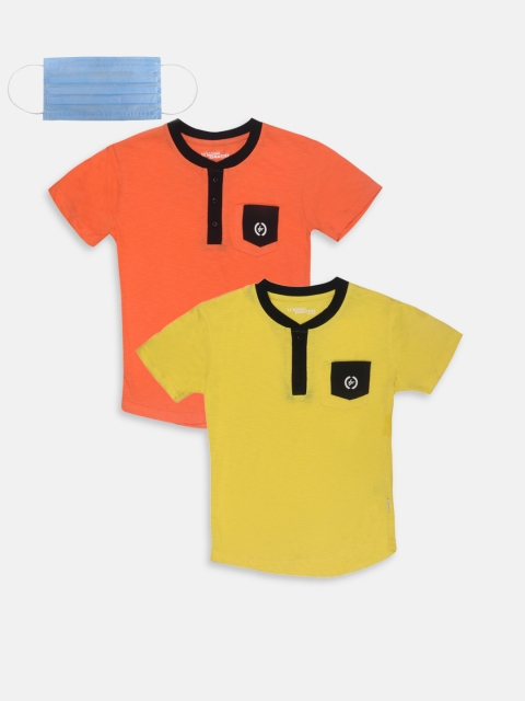 

Lil Tomatoes Boys Pack of 2 Solid Round Neck T-shirt, Orange
