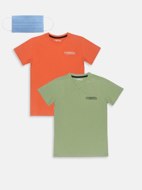 

Lil Tomatoes Boys Set of 2 Solid Round Neck T-shirt, Orange