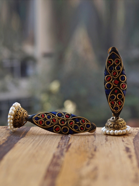 

Anetra Gold-Plated & Blue Handcrafted Dome Shaped Jhumkas