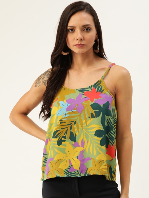 

Moda Rapido Women Green & Yellow Tropical Printed Top