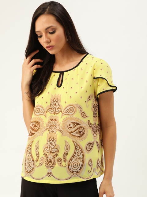 

Moda Rapido Women Yellow & Beige Ethnic Printed Top
