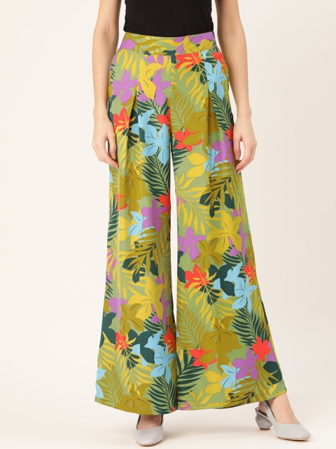 

Moda Rapido Women Green & Blue Regular Fit Tropical Printed Parallel Trousers