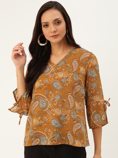 

Moda Rapido Women Mustard Brown & Off-White Paisley Printed Top