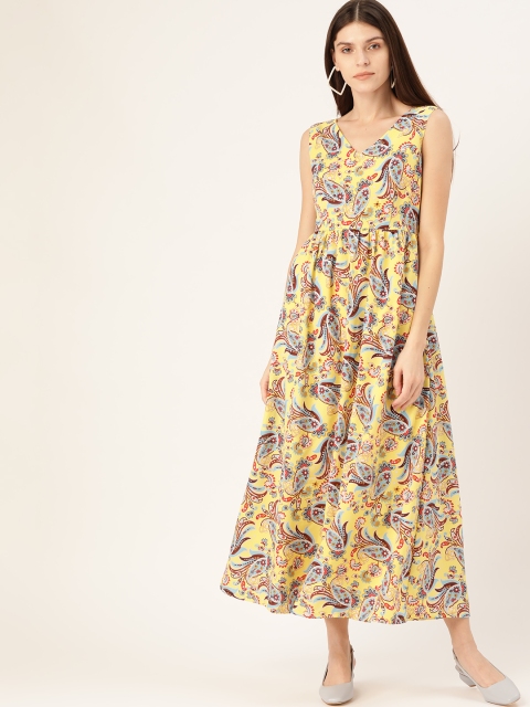 

Moda Rapido Women Yellow & Blue Paisley Print Maxi Dress
