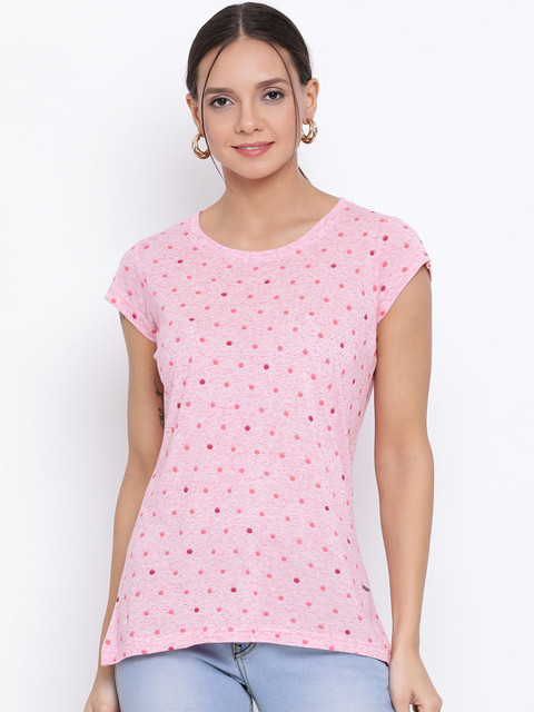 

Crimsoune Club Women Pink Printed Round Neck Slim Fit T-shirt