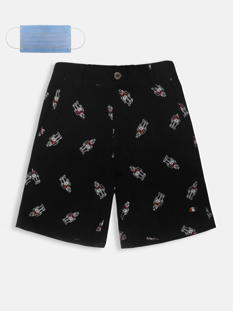 

Lil Tomatoes Boys Black Printed Regular Fit Regular Shorts