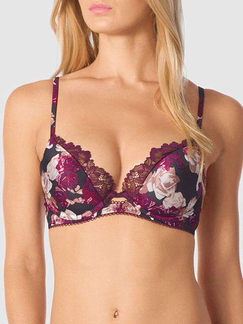 

La Senza Burgundy & Black Floral Print Underwired Heavily Padded Push-Up Bra