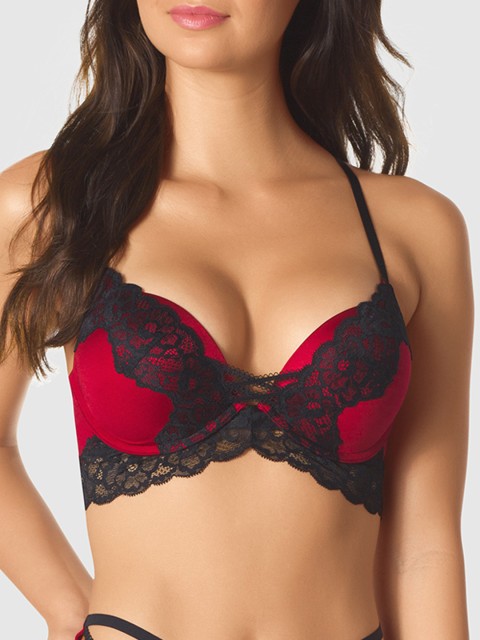 

La Senza Red & Black Lace Underwired Heavily Padded Push-Up Bra 11140896-82Q8