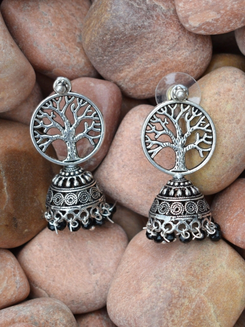 

Anetra Silver & Black Handcrafted Dome Shaped Jhumkas