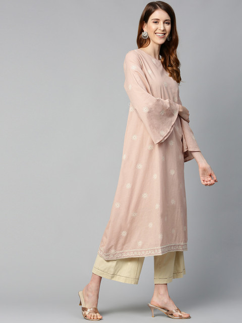 

HERE&NOW Women Dusty Pink & Off-White Printed A-Line Kurta