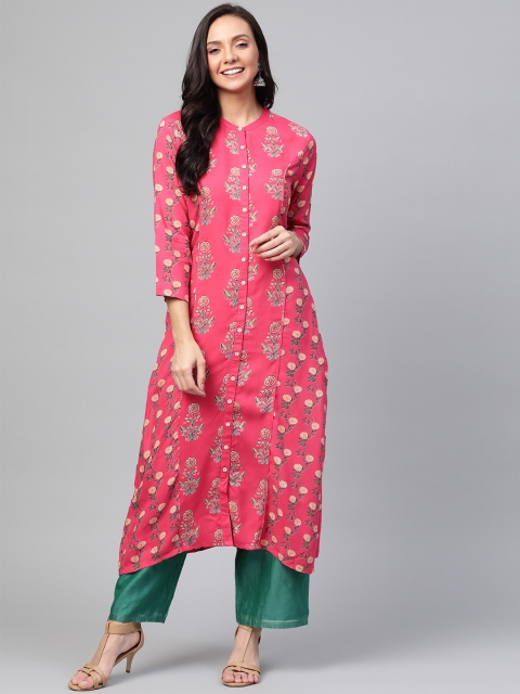 

HERE&NOW Women Pink & Beige Printed Straight Kurta
