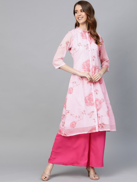 

HERE&NOW Women Pink Floral Print A-Line Kurta