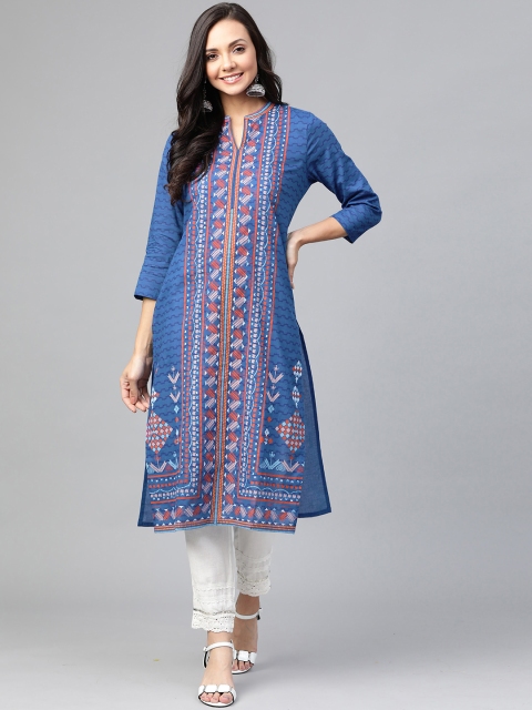 

HERE&NOW Women Blue & Pink Printed Straight Kurta