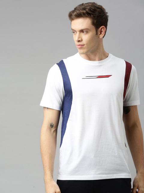 

Tommy Hilfiger Men White Solid Round Neck T-shirt with Colourblock Panels