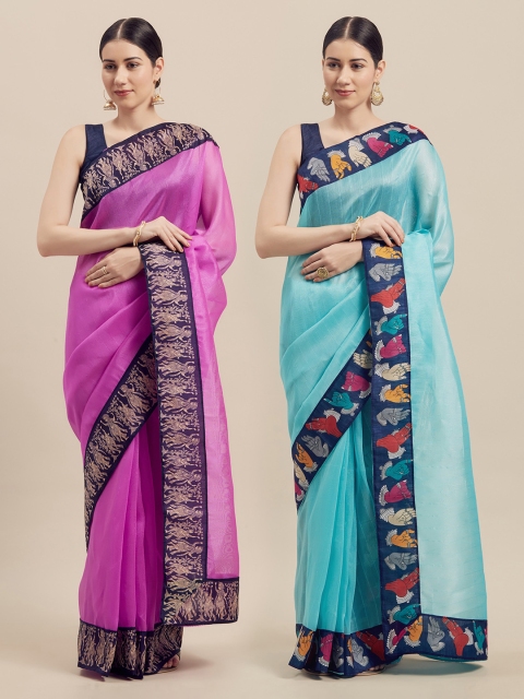 

Florence Pack of 2 Art Silk Solid Bhagalpuri Saree, Fuchsia