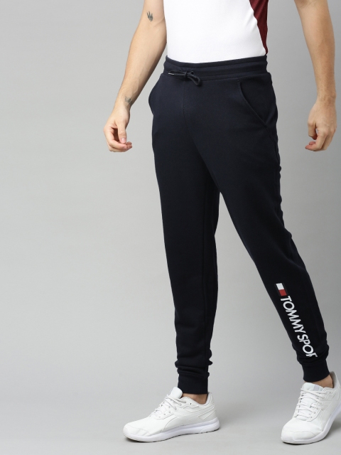 

Tommy Hilfiger Men Navy Blue Solid Regular Fit Joggers with Printed Detail