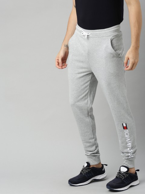 

Tommy Hilfiger Men Grey Melange Solid Regular Fit Joggers with Printed Detail