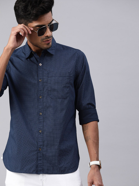 

WROGN Men Navy Blue Slim Fit Printed Casual Shirt
