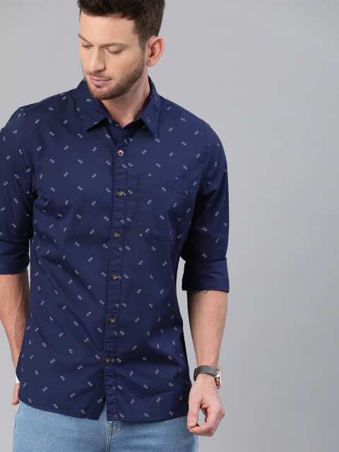 

WROGN Men Navy Blue Slim Fit Printed Casual Shirt