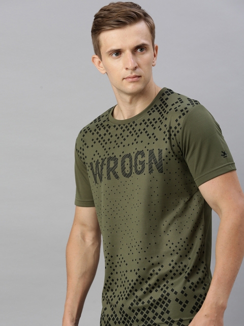 

WROGN ACTIVE Men Olive Green & Black Printed Round Neck T-shirt